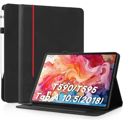 Produktbild von Schutzhülle für Samsung Galaxy Tab A 10,5 Zoll 2018 SM-T590/T595/T597, Ultradünne Kunstleder Hülle mit Standfunktion, Schwarz