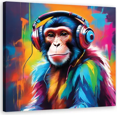 Produktbild von Leinwandbild Affe DJ Farbe 60x60 Feeby Bunt bild für die wand bereit zum aufhängen