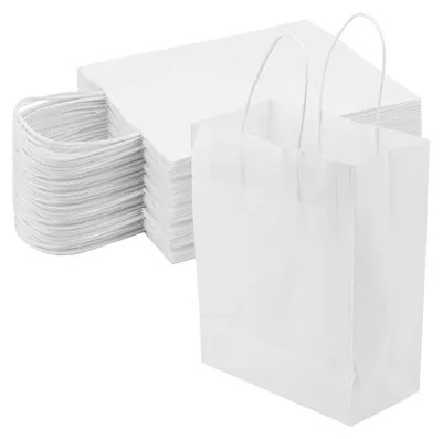 Image de Omgoods - 50 sacs cadeaux en papier blancs avec des poignées