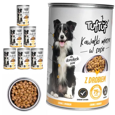 Produktbild von TufTuf | Nassfutter für Hunde Stückchen in Soße Geflügel - Hundefutter Dosen 6x1250 g - für erwachsene Hunde - 75% Fleischanteil