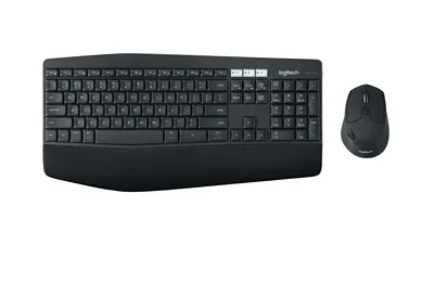 Zdjęcie produktu dla Logitech 920-008226, Pełnowymiarowy (100%), Bezprzewodowy, RF Wireless + Bluetooth, QWERTY, Czarny, Dołączona myszka