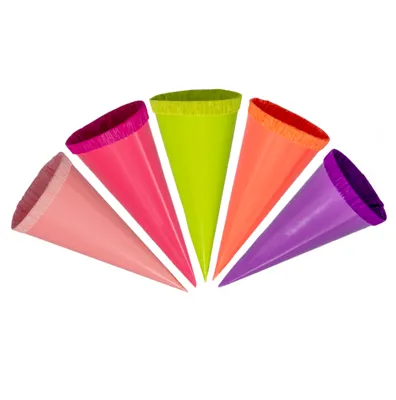 Produktbild von 5er Set Schultüten klein verschiedene Mädchen Farben 12 cm rund mit Kreppverschluss Deko