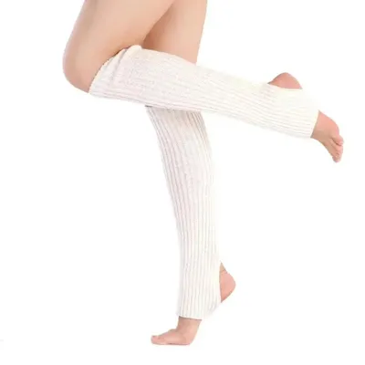 Produktbild von Gestrickte Beinwärmer für Damen - Kniewärmer - Acryl - Gestreift - Für Yoga, Tanz und Training - Weiß