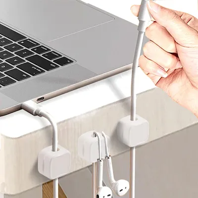 Produktbild von 6er-Set Kabelorganizer mit Magnetclip, weiss: Schreibtisch-Kabelhalter, selbstklebend & flexibel – Nie wieder Kabelsalat im Büro & Zuhause