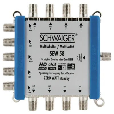 Produktbild von Schwaiger SEW58 531, 5 Eingänge, 8 Ausgänge, 950 - 2150 MHz, 5 - 790 MHz, F, 14V, 18V