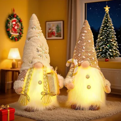 Imagen del producto de Duendes navideños grandes - Set de 2 - Figuras de duendes para Navidad - Navidad con luces