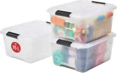 Obrázok produktu pre Stohovateľné úložné boxy 15 l, priehľadné, so sponami