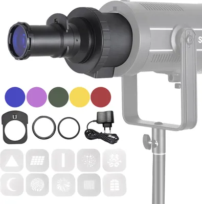 Produktbild von Optischer konischer Snoot, Bowens-Halterung, Blitzprojektor-Aufsatz, Spotlight Snoot, Fotografie, Videokuenstler, Modellierform, Lichtzubehoer mit 5 Farbfiltern, 10 Grafikkarten
