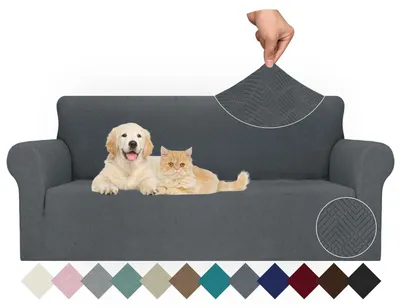 Productafbeelding van Elzusha - Universele Stretch Sofahoes 3-Zits - Antislip en Krasbestendig Donkergrijs