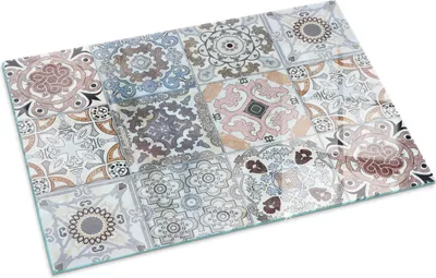 Produktbild von Mosaikmuster in Fliesen – Glasbodenplatte für – Kaminofen – Kaminplatte Glas – Schutzglas – Funkenschutzplatte –Glasbodenplatte Feuerfeste – Hitzeschutzplatte – Bodenschutz aus Glas – 100x70 cm
