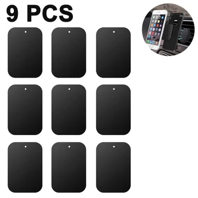 Produktbild von 9 Stück Metallplatte Metallplättchen Selbstklebend Set mit 3M Kleber für Magnet kfz Handyhalter fürs Auto Sehr Dünn Metallplatten für Handy und Tablet, Schwarz