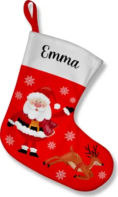 Produktbild von Strumpf für Weihnachten Personalisiert mit Namen für Kinder 2 in 1: Custom Weihnachtsdeko Weihnachtsstrumpf Socke und Kissen mit Füllung 30 x 30 x 20 cm Motiv Weihnachtsmann Nikolaus [156]