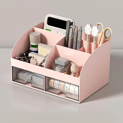 Produktbild von Doppelschublade Aufbewahrungsbox, Transparenter Organizer, Schreibtisch Aufbewahrung, Kosmetikbox, Bürobedarf Organizer