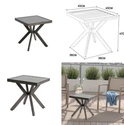 Produktbild von Aluminium-Beistelltisch, rund und eckig – Wetterfester, leichter Gartentisch – Dunkelgrau – Für Innen- und Außenbereich