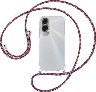 Produktbild von Handykette Backcover-Schutzhülle mit Band (Metall silberfarben) für Honor 90 Lite 5G (6.7'') - silber/blau/rot