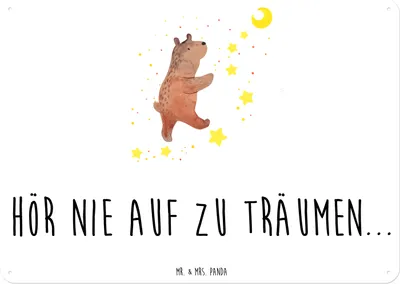 Produktbild von Mr. & Mrs. Panda Wandbild Bär Träume DIN A6 - Weiß - Geschenk, Retro Blechschild, Träumen, Teddy, Traum, Traumdeutung, Schild, tafel, Türschild