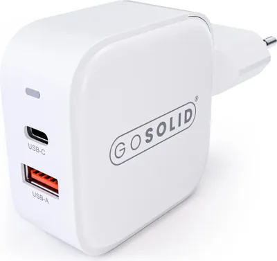 Zdjęcie produktu dla GO SOLID! Szybka ładowarka kompatybilna z GaN2 45W (1x USB QC3.0, 1x USB-C PD3.0)