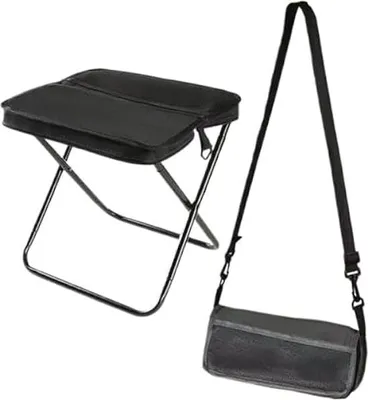 Produktbild von Tragbarer Hocker For Bergsteigen Und Wandern, Faltbarer Rucksackhocker, Kleiner Faltbarer Hocker, Hält Bis Zu 150 Kg, Outdoor-Klappstuhl Mit Reißverschluss For Reisen, Camping, Angeln(Black,L)