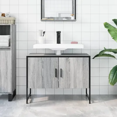 Produktbild von "Winterschlussverkauf "Waschbeckenunterschrank Modernes Design - Badezimmerschrank Badmöbel - Grau Sonoma 80x33x60 cm Holzwerkstoff NeuMöbel 8787724