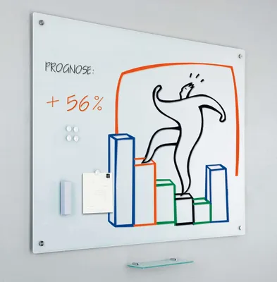 Produktbild von Magnetische Glastafel für intensive Nutzung | HxB 60x90cm | inkl. 5x Rundmagnete, Stiftablage, Magnetwischer & Befestigungsmaterial | Sicherheitsglas | Weiß