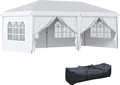 Image de Tente de réception - Pavillon pliable - 5,85 x 2,95 x 2,7 m - 4 parois latérales - 4 fenêtres - 100 % polyester - Blanc