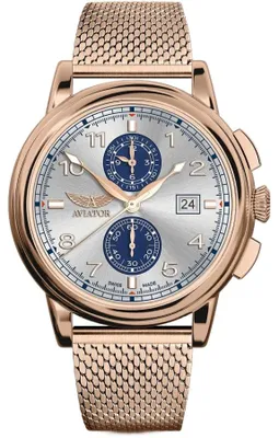 Obrázek produktu pro Pánské hodinky Aviator, model Aviator-V.2.45.2.414.5, s pouzdrem z růžového zlata
