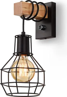 Produktbild von Wandleuchte Wandlampe Dimmbar,Retro Lampe aus Metall und Holz E27 mit Schalter