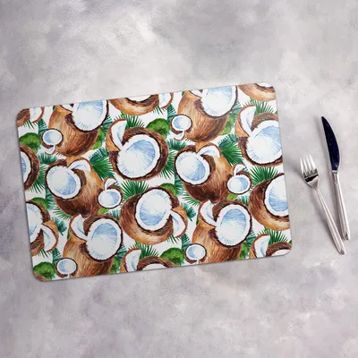Produktbild von Tischset 4x45x30 cm + 10fi cm Platzset Tischmatte Platzmatte Untersetzer - Exotische Frucht Kokosnuss
