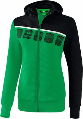 Produktbild von Erima 5-C Trainingsjacke Mit Kapuze Damen - Smaragd / Schwarz / Weiß | Größe: 34