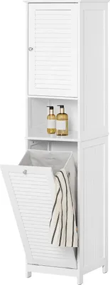 Immagine prodotto di BZR124 Mobile da bagno alto, sacco portabiancheria pieghevole, stretto, bianco