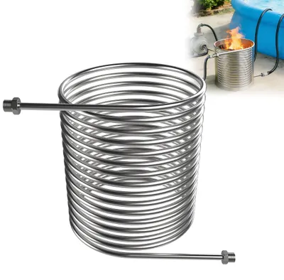 Zdjęcie produktu dla XMTECH, grzewcza spirala ze stali nierdzewnej do ogrzewania basenu, 14 metrów – do basenów bez dostępu do prądu – spiralna grzałka do pieca na drewno, do basenów ogrodowych – grzejnik do basenu z przyłączem 1/2 cala