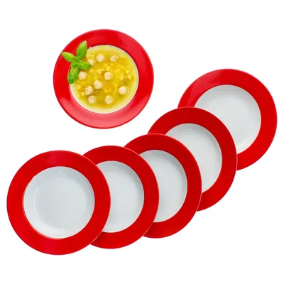 Produktbild von 6er Set Variant Rot Suppenteller bunte tiefe Teller Pasta Salat Müsli 6 Personen