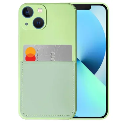 Zdjęcie produktu dla Silikonowe etui Smartphonica iPhone 13 Mini z uchwytem na karty i miękkim wnętrzem - Zielony