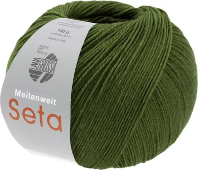 Produktbild von Lana Grossa MEILENWEIT 100 g SETA 4-fach Sockenwolle mit Seide, hochwertiges Garn Farbe 050 - Olivgrün