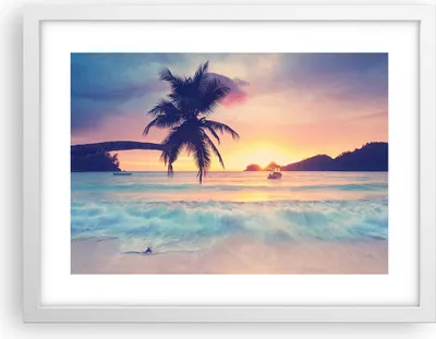 Produktbild von Gerahmtes Poster - Weißer Rahmen - Meer Strand Palme - 40x30 cm - Wand Bild - Wanddeko - Wandbilder - Kunstposter - Wandposter - Bilderrahmen - Bilder - Kunstdruck - Wandbild - P2WAA40x30-3992