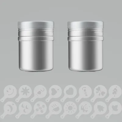 Produktbild von Intirilife 18-teiliges Set Puderstreuer 2 Pulverschüttler 16 verschiedenen Schablonen in Silber Weiß - Zum Dekorieren und Bestäuben Backset Kuchendekoration