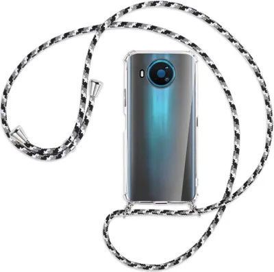 Produktbild von Handykette Backcover-Schutzhülle mit Band (Metall silberfarben) für Nokia 8.3 5G - schwarz/grau/weiß