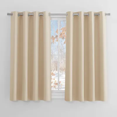 Image de Rideaux pour salon, lot de 2, rideaux thermiques occultants, couleur beige, dimensions : 137 cm de hauteur x 117 cm de largeur