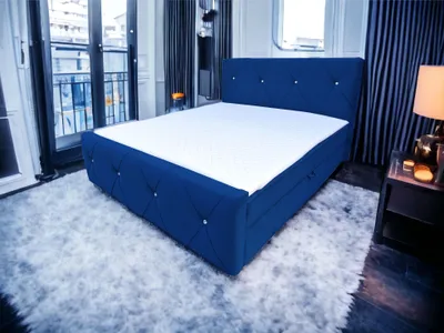 Produktbild von Boxspringbett MADRYT II 180 x 200 cm Amor Velvet 14 Blau Bett mit zwei Bettkästen und H2 Matratze,Komplett-Set mit Matratze und Topper