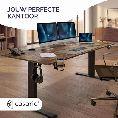 Productafbeelding van Zit-Sta Bureau Elektrisch Verstelbaar - 120x60 cm Werkblad - 72-117 cm Hoogte - Vintage Bruin