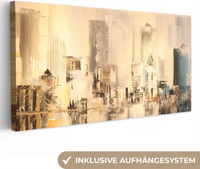 Produktbild von MuchoWow® - Leinwandbilder - Gemälde - Öl - Abstrakt - Skyline, Wandbild, Wanddeko Bilder Wohnzimmer, 80x40 cm