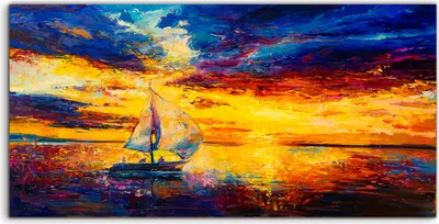 Produktbild von Coloray - Glasbild - 120x60 cm - Wandbild - Glasbilder - Deko Nachbildung Malerei Boote Segel Wasser
