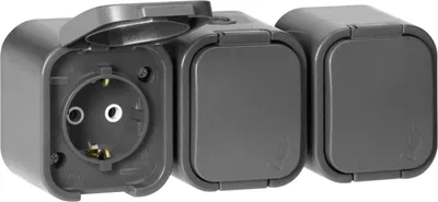 Image de Prise apparente triple Schuko IP54 couleur grise 16A série B2
