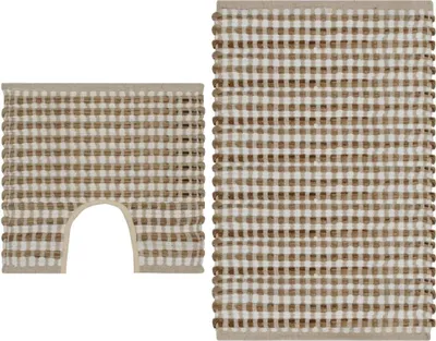 Produktbild von The Living Store Handgewebtes Badematten-Set Jute Stoff Natur und Weiß