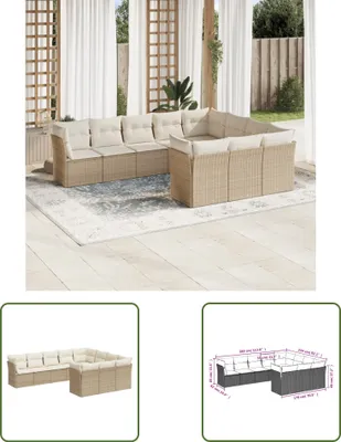 Produktbild von The Living Store 10-tlg. Garten-Sofagarnitur mit Kissen Beige Poly Rattan