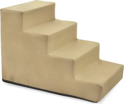 Image de Escalier pour chiens Escalier pour chats Escalier pour animaux de compagnie Aide à l'escalade Couverture en peluche 4 marches Beige velours