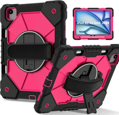 Produktbild von Hülle für iPad Air 11 Zoll M2 (2024) Tablette Schutzhülle Stoßfeste mit 360 Drehbarer Handschlaufe/Ständer Schwarz Rosa