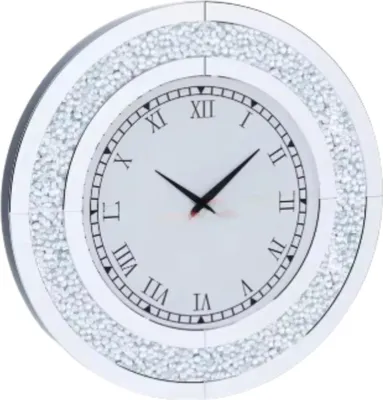 Image de Horloge miroir élégante Fioren - Argent - Horloge murale ronde - 60?cm - Sans éclairage - Salon