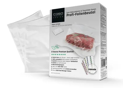 Immagine prodotto di CASO 8, sacchetti per alimenti professionali, formato 20x30 cm, confezione da 50 pezzi, sacchetti per il sottovuoto adatti a tutti gli usi