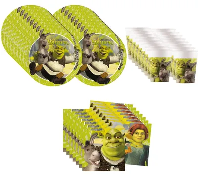 Produktbild von Shrek Geburtstagsdeko Set 52-tlg Partygeschirr Teller Becher Servietten